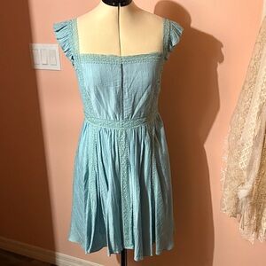 Pink Lily Light Blue Lace-Trim Midi Dress